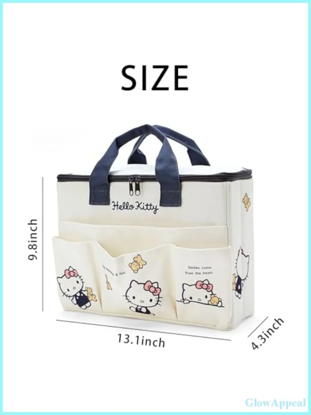 Cute Canvas Tote Bag with Top Zipper, 4 Pockets, Lightweight Oxford Cloth
